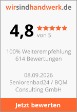 Siegel von wirsindhandwerk.de: 4,8 von 5 Sternen und 100 Prozent Weiterempfehlung aus 614 Bewertungen